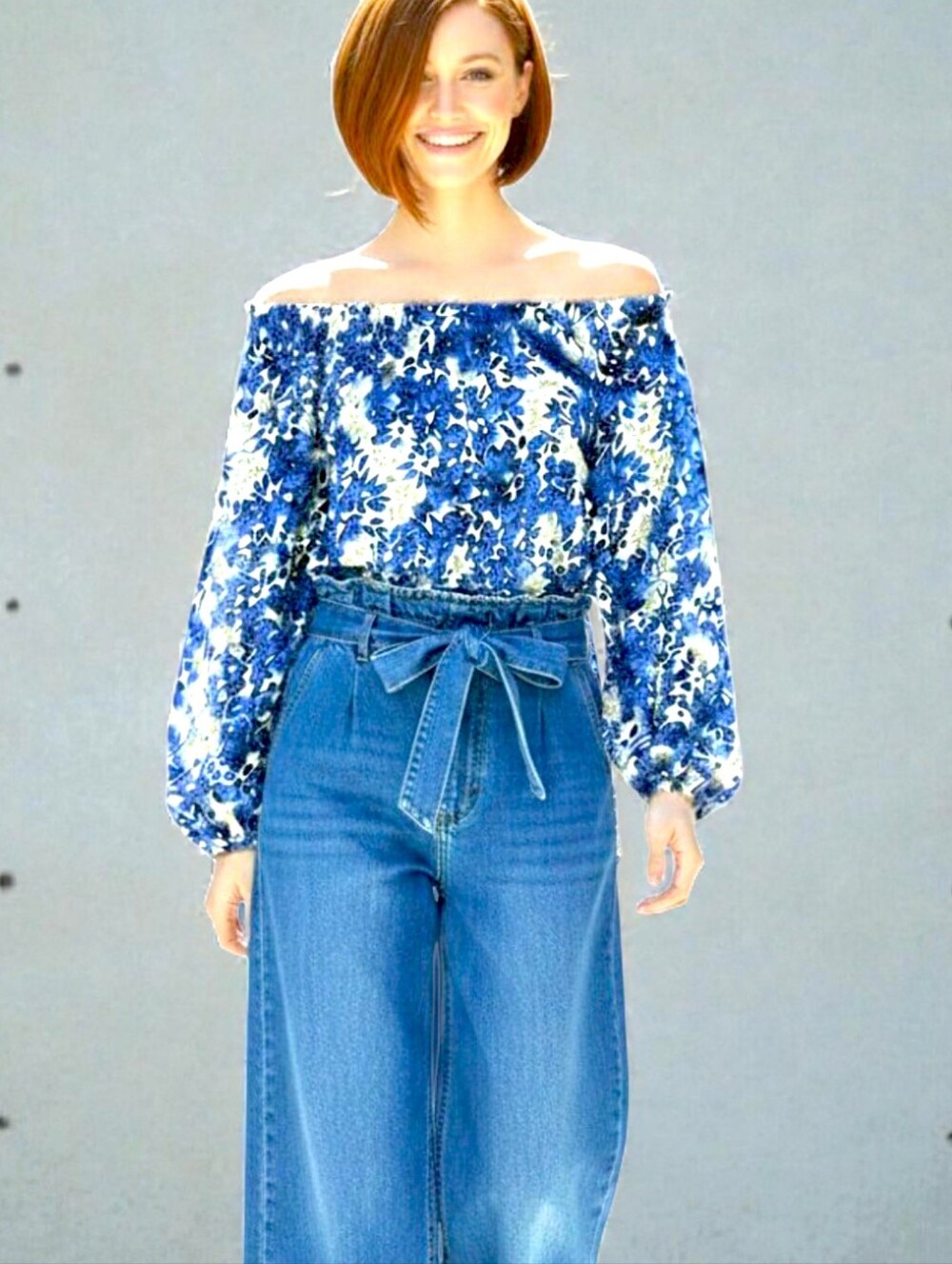 Vince Camuto Blue Floral Off-Shoulder Blouse | XL | Balloon Sleeve | Like New